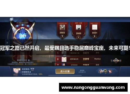 冠军之路已然开启，最受瞩目选手稳居巅峰宝座，未来可期！