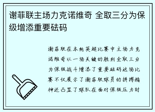 谢菲联主场力克诺维奇 全取三分为保级增添重要砝码